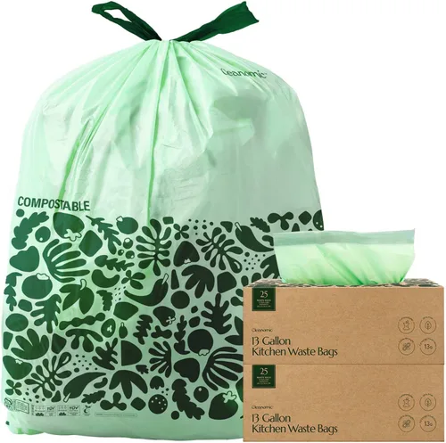 Miniatura 8 de Bolsas de basura compostables* Cleanomic con cordón (13 galones, 25 unidades, altas), certificadas BPI para compost de cocina