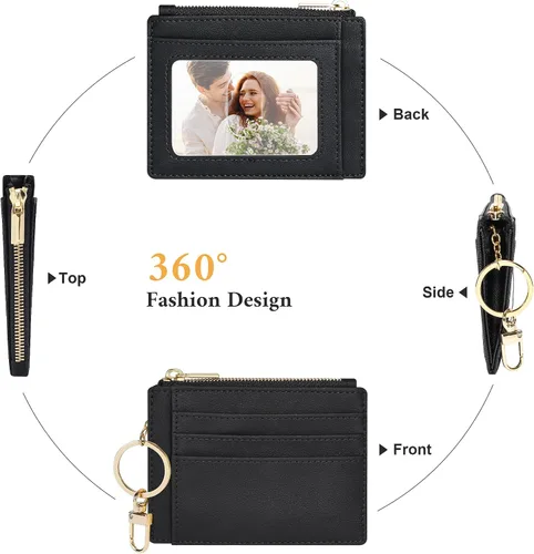 Miniatura 4 de Sodsay Estuche para tarjetas, cartera delgada con bolsillo frontal, para mujer, sujetatarjetas con llavero