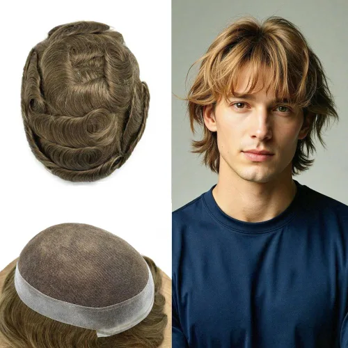 Miniatura 51 de Toupee para hombres Sistema de reemplazo de cabello humano real pieza de cabello humano para hombres encaje suizo para hombre Toupee Hair Pieces
