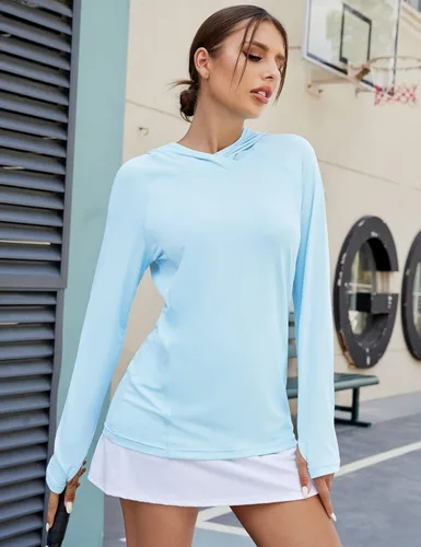 Miniatura 6 de LUYAA Sudadera con capucha para mujer, con protección solar UPF 50+, transpirable, elástica, de manga larga, para correr, entrenamiento al aire libre