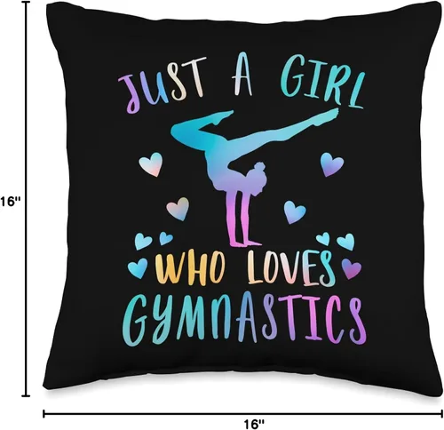 Miniatura 4 de Just A Girl Who Loves Gymnastics Cool Sport Lover Art - Almohada de gimnasia para mujeres y niñas, 16 x 16 pulgadas, multicolor