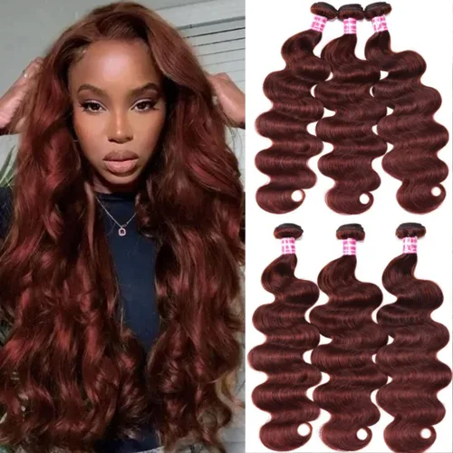 Miniatura 12 de Beauty Forever #33B Cabello humano brasileño ondulado marrón rojizo 1 paquete de 8 pulgadas, cabello humano Remy castaño cobrizo rojo cobrizo