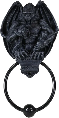 Ebros Gift Aldaba de puerta con cabeza de gárgola de guardián gótico con anillo de metal, escultura de bola de golpeo, espíritu de Halloween, acento