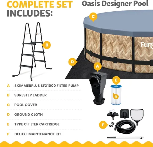 Miniatura 3 de Funsicle Oasis Designer - Piscina redonda sobre el suelo de 14 pies x 42 pulgadas con bomba de filtro SkimmerPlus, escalera y cubierta de piscina
