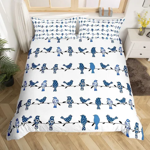 Miniatura 8 de Juego de ropa de cama de pájaros, tamaño individual para niños y niñas, adultos, dormitorio, universidad, decoración de Navidad, funda de edredón