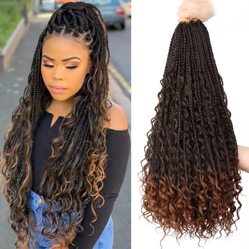 Miniatura 17 de LMZIM 18 Pulgadas Trenzas de Caja Bohemias 8 Paquetes Trenzas de Caja de Diosa Bohemia Cabello de Ganchillo con Puntas Rizadas Cabello de Ganchillo