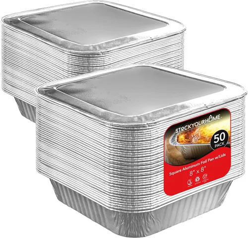 Miniatura 11 de Stock Your Home Sartenes de aluminio desechables de 8 x 8 pulgadas (paquete de 20) – Sartenes cuadrados de 8 pulgadas – Sartenes de papel