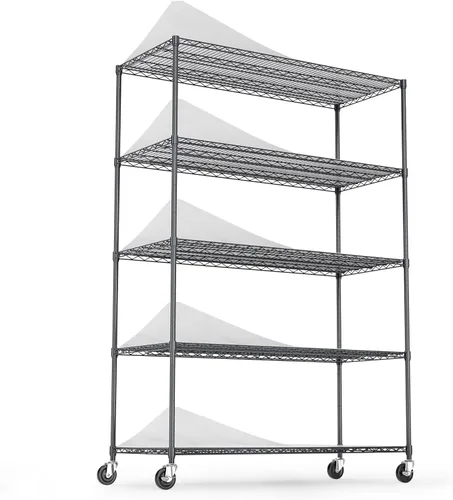 Estantería de alambre NSF de 5 niveles, estante de almacenamiento ajustable resistente con ruedas y revestimientos de estantes para estante de