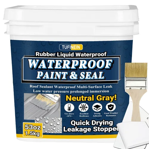 Miniatura 14 de Sellador impermeable líquido de goma, 11 libras/11.0 lbs, color negro, secado rápido, reparación de fugas de fundación de múltiples superficies