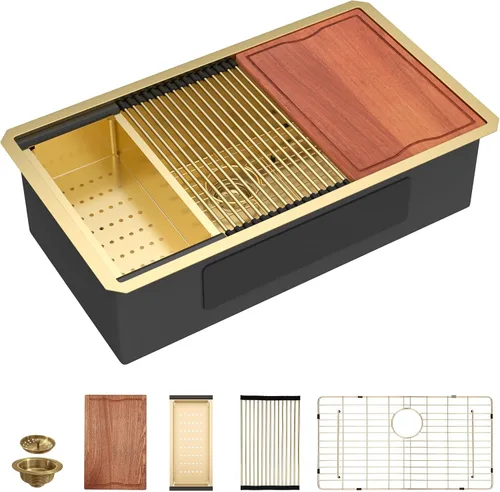 Miniatura 15 de Fregadero Dcolora de 30 Pulgadas para Instalación Bajo Encimera Negro de Acero Inoxidable Fregadero de Cocina Bajo Encimera Estación de Trabajo