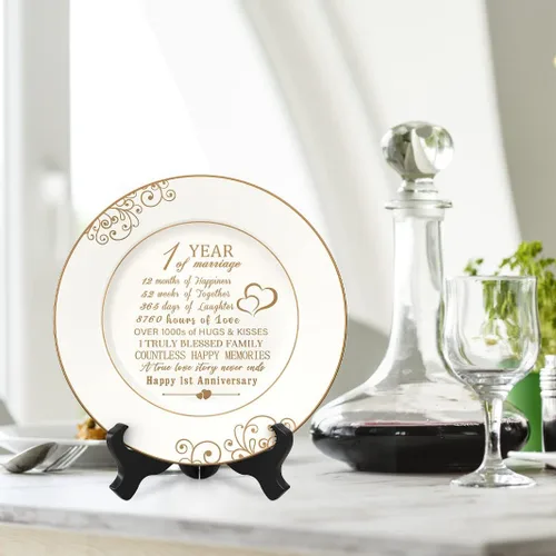Miniatura 4 de Urllinz Plato de Primer Aniversario con Lámina de Oro de 24k - Regalos de Aniversario de Boda de 1 Año en Papel, Decoraciones para Él, Parejas