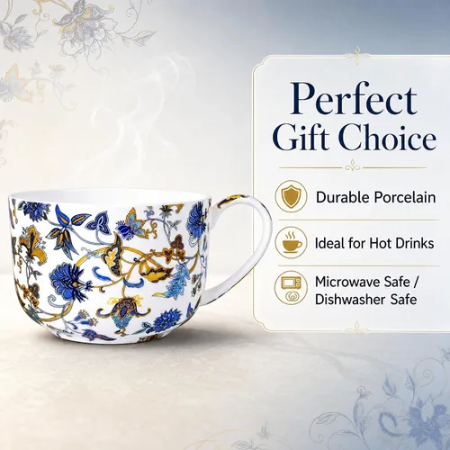 Miniatura 2 de Tazones de sopa de 25 onzas de porcelana con mangos, taza grande de sopa para café, cereal, avena, café con leche, sopa floral, taza de sopa