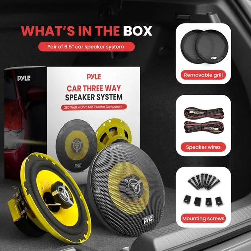 Miniatura 7 de Pyle Sistema de altavoces de tres vías para coche - Pro 6.5 pulgadas 280 vatios 4 ohmios altavoces de audio de componente de tweeter medio