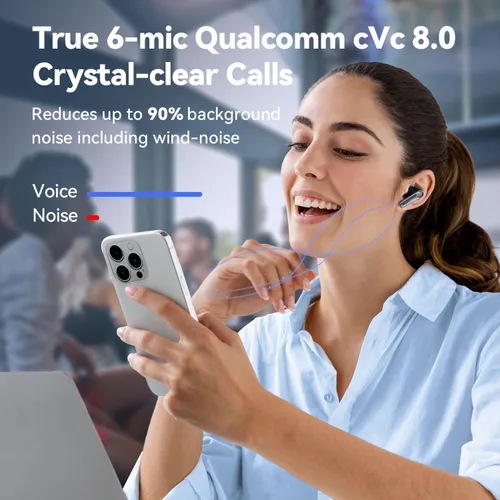 Miniatura 4 de Auriculares EarFun Air Pro 3 con cancelación de ruido, sonido adaptativo Qualcomm® aptX™, 6 micrófonos CVC 8.0 ENC, auriculares Bluetooth 5.3