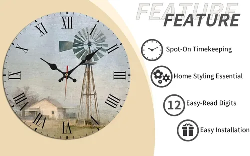 Miniatura 9 de Windmill House Wooden Wall Clock with Roman Numerals for Retro Decor 25 * 25cm