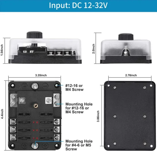 Miniatura 2 de Bloque de fusibles de 12 voltios, caja de fusibles impermeable de 6 vías con 6 barras colectoras negativas de tierra para automoción