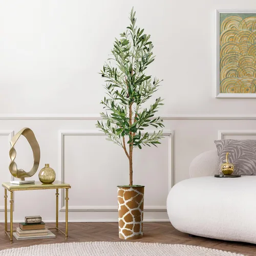 Miniatura 13 de Árbol artificial en maceta contemporánea, palmera tropical areca artificial de seda para decoración del hogar en interiores y exteriores, altura