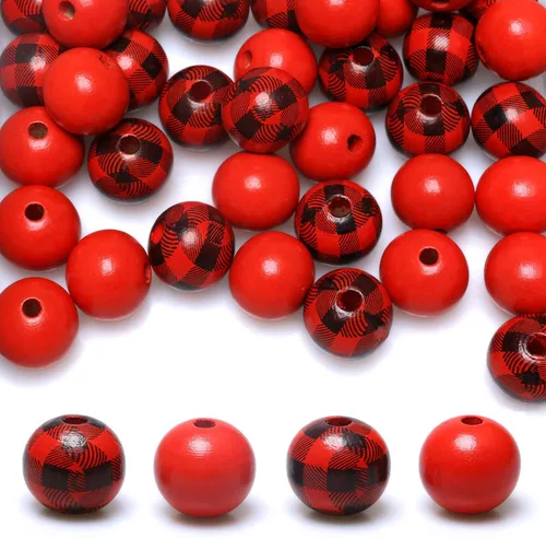 Miniatura 9 de Cuentas de madera para decoración del hogar, 60 cuentas, 0.78 pulgadas, agujero de 0.78 pulgadas, cuentas espaciadoras de madera redondas pintadas