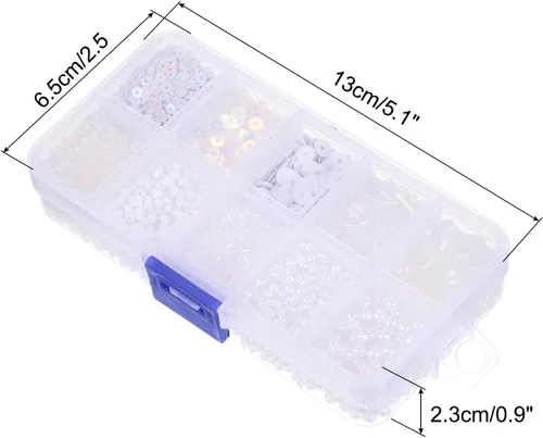 Miniatura 2 de MECCANIXITY Cuentas surtidas de lentejuelas, 10 estilos blancos, cuentas de vidrio, cuentas de corneta, cuentas de tubo, lentejuelas sueltas