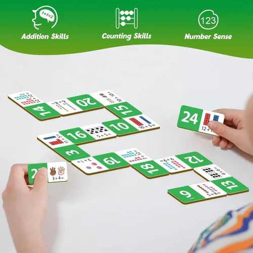 Miniatura 4 de Kasfalci Juego de dominó adicional, juegos de matemáticas para niños, manipuladores de matemáticas, juguetes de conteo, juegos de aprendizaje