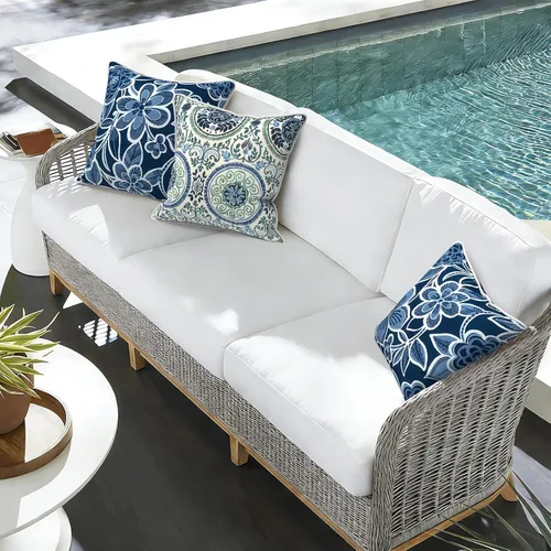 Miniatura 348 de Juego de 2 almohadas para exteriores de 16 x 16 pulgadas, repelentes al agua con interiores, para muebles de patio, hogar, jardín, geometría bohemia