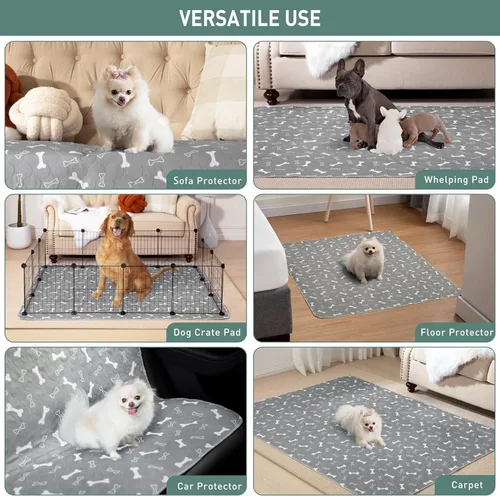Miniatura 5 de Eterish Almohadillas reutilizables lavables para orina de perros, grandes/extra grandes 36' x 41', paquete de 2, almohadillas absorbentes para Gris