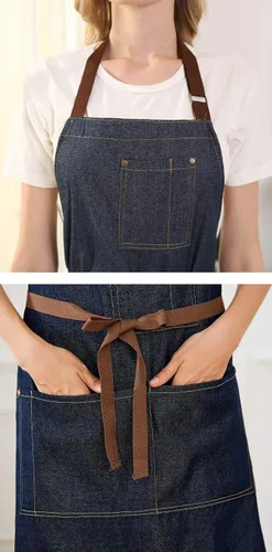 Miniatura 5 de YukaBa Delantal de cocina de mezclilla ajustable azul con 5 bolsillos para mujeres y hombres con actualización optimizada (mezclilla)