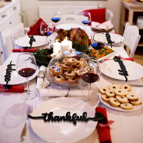 Miniatura 6 de 12 piezas de letreros de madera con palabras navideñas recortadas "Joyful Merry Thankful Grateful Blessed Peace Gather" para decoración de plato