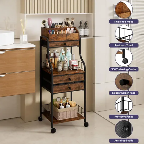 Miniatura 6 de SWTYMIKI Carrito organizador de maquillaje rodante, almacenamiento para el cuidado de la piel con cajones no tejidos, organizador de tocador