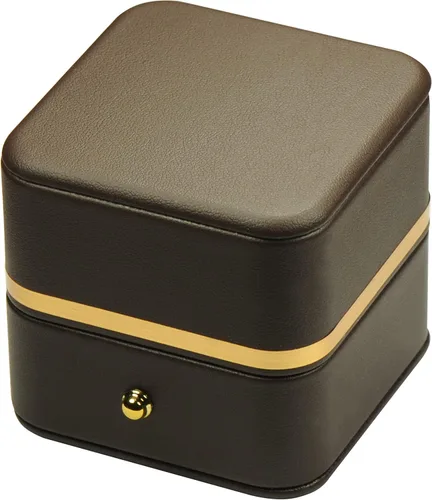 Miniatura 5 de Caja de anillo para propuesta de boda, compromiso para hombres y mujeres, de lujo, suave al tacto, color marrón, de piel sintética, caja de regalo