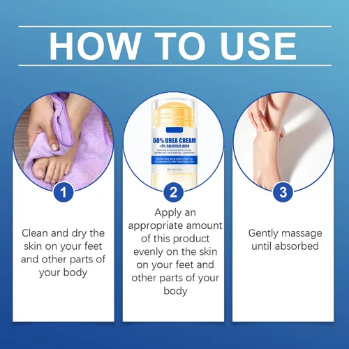 Miniatura 7 de Crema de urea 60 por ciento para pies de máxima fuerza, crema para pies de urea con ácido salicílico al 2%, loción para pies, removedor de callos
