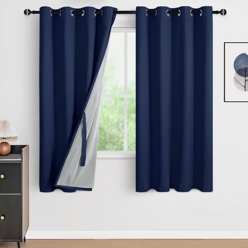 Miniatura 98 de DWCN Cortinas 100% opacas de 84 pulgadas de largo para dormitorio con forro negro, paneles de cortina de ventana de doble capa con aislamiento Azul