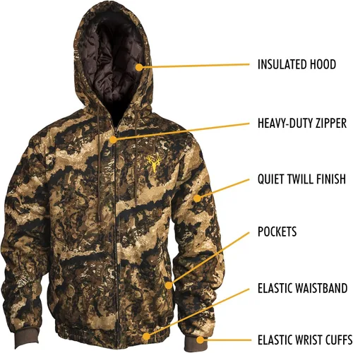 Miniatura 8 de HOT SHOT Chaqueta de caza de camuflaje de sarga aislada para hombre, camuflaje con carcasa de algodón, para clima frío, caza de aves y ciervos