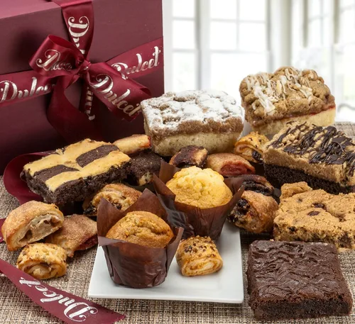 Cesta de regalo de comidas gourmet Dulcet Deluxe, que incluye: surtido de brownies, pastel crumble, rugelach y muffins Gran idea como regalo