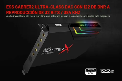 Miniatura 5 de Creative Sound BlasterX AE-5 Plus SABRE32-class Tarjeta de sonido PCIe de alta resolución para juegos de clase SABRE32 de 32 bits/384 kHz y DAC