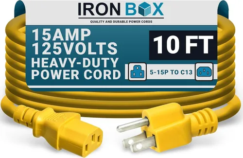 Miniatura 32 de IronBox Electric - Cable de alimentación de servicio pesado 5-15P a C13 - Cable de 3 clavijas 15A 125V 14/3 SJT para PC - Cable para computadora
