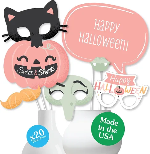 Big Dot of Happiness Pastel Halloween - Kit de accesorios para cabina de fotos de fiesta de calabaza rosa, 20 unidades
