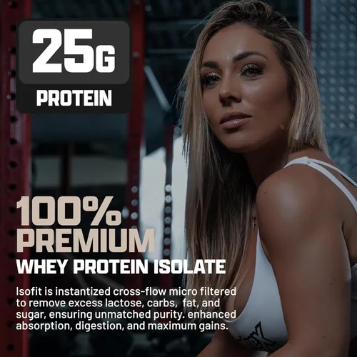 Miniatura 3 de Nutrex Research IsoFit Polvo de Proteína de Suero Instantáneo 100% Proteína Aislada de Suero (70 Porciones, Galletas y Crema)