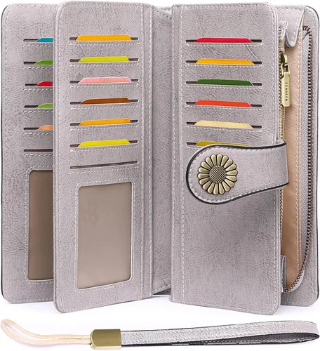 Miniatura 21 de SENDEFN Billeteras de cuero para mujer, tarjetero de crédito con bloqueo RFID, pulsera de gran capacidad with RFID Blocking, Large Capacity