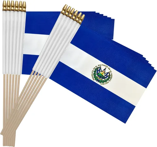 Miniatura 5 de TSMD Mini banderas de mano de El Salvador Stick Flag Salvadoran, 5 x 8 pulgadas, paquete de 12