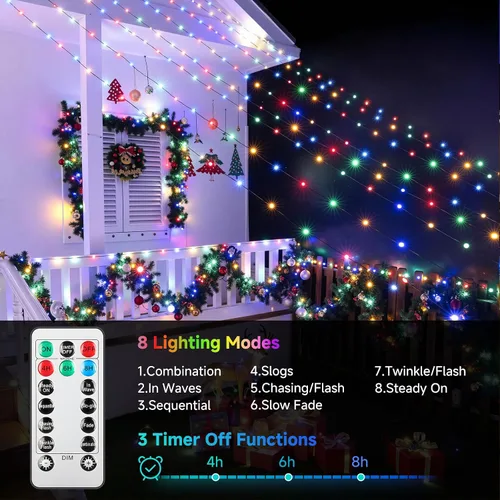 Miniatura 4 de Mlambert - Luces de Navidad de 1050 LED, 344 pies, luces de hadas impermeables para exteriores con control remoto, 8 modos, iluminación