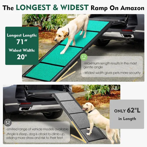 Miniatura 3 de Rampa para perros de longitud máxima de 71 pulgadas y ancho de 20 pulgadas para perros grandes de hasta 250 libras, superficie plegable