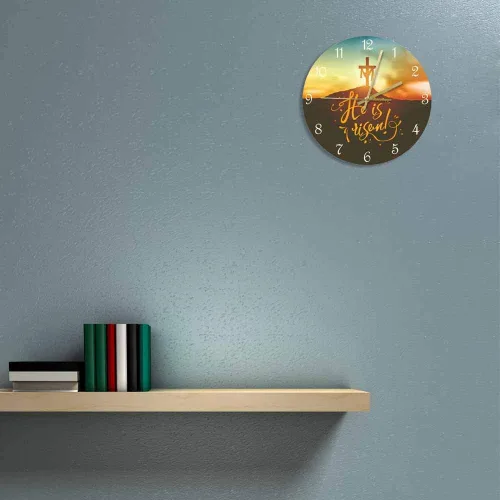 Miniatura 6 de Geek Alerts Reloj de pared sin tictac de 12 pulgadas, cristiano de Pascua con texto en inglés "He is resucitado", funciona con pilas, reloj