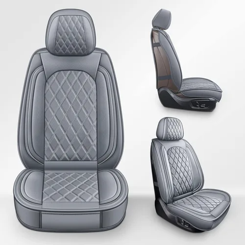Miniatura 3 de MIROZO Fundas de asiento delantero de automóvil, color gris, 2 fundas de asiento de cuero, impermeables, fundas de asiento de automóvil, fundas