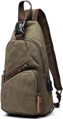 Miniatura 9 de Bolsa bandolera de lona, mochila cruzada, mochila de hombro casual para hombres y mujeres, actividades al aire libre, ciclismo, senderismo, viajes