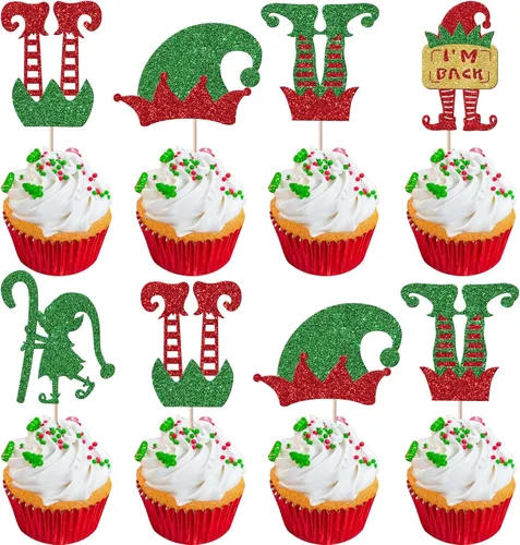 Miniatura 13 de Paquete de 24 Adornos para Cupcakes de Feliz Navidad, Adornos para Cupcakes para Revelación de Género, Adornos para Cupcakes de Árbol de Navidad, 5