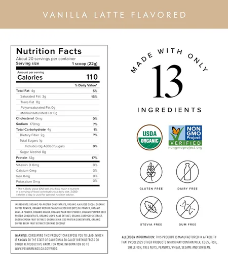 Miniatura 2 de Truvani Mezcla de proteína + bebida energética con 87 mg de cafeína, sabor a leche de vainilla, 0.44 onzas de proteína orgánica a base de plantas