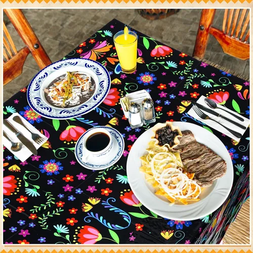 Miniatura 4 de Domensi 1 mantel mexicano de 54 x 108 pulgadas, mantel de fiesta de plástico Cielito Lindo desechable, funda de mesa con mandala y flor para taco