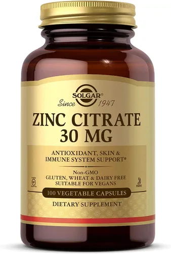 Solgar Cápsulas vegetales de citrato de zinc, 100 unidades, sin OGM, sin gluten y kosher, apoya la salud del sistema inmunitario, piel y ojos
