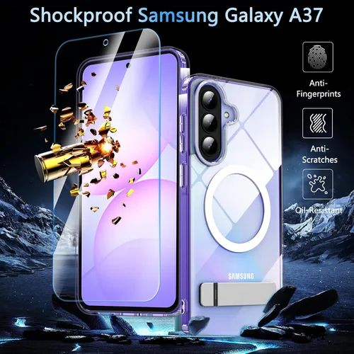 Miniatura 2 de OWKEY Funda para Samsung Galaxy A37/A36 Bark Phone Pro 5G con soporte, magnética, a prueba de golpes, para Magsafe translúcida mate, transparente
